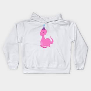 Birthday Dinosaur, Party Dinosaur, Pink Dinosaur Kids Hoodie